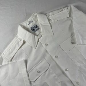 Defense Logistics Agency Mens Size 17C White Short Sleeve Epaulets Uniform Shirt